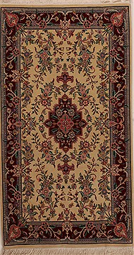 Pakistani Isfahan Beige Rectangle 3x5 ft Wool Carpet 14197