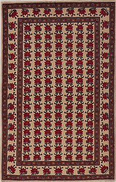 Floral Beige Hand Knotted 4'2" X 6'10"  Area Rug 251-14323
