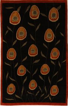 Pakistani Pishavar Black Rectangle 6x9 ft Wool Carpet 14483