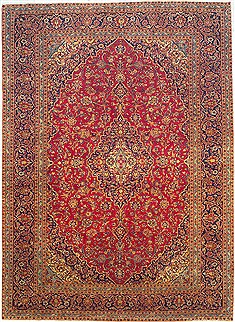 Kashan Red Hand Knotted 9'5" X 13'1"  Area Rug 100-14712
