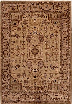 Pakistani Chobi Beige Rectangle 6x9 ft Wool Carpet 14918