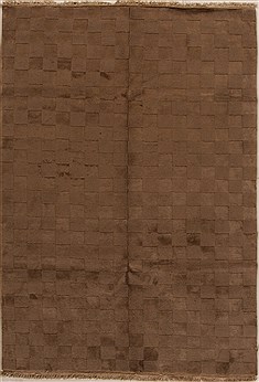 Indian Indo-Nepal Brown Rectangle 6x9 ft Wool Carpet 14920