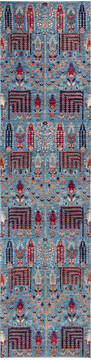 Chobi Blue Runner Hand Knotted 2'6" X 9'7"  Area Rug 700-140441