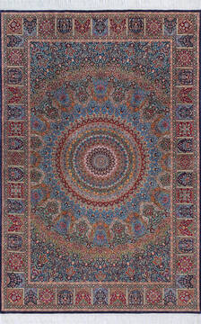 Pak-Persian Blue Hand Knotted 6'1" X 9'2"  Area Rug 700-143419