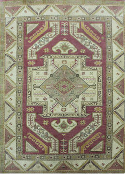 Indian Geometric Purple Rectangle 5x8 ft Wool Carpet 144968