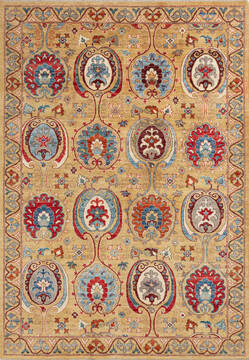 Afghan Chobi Yellow Rectangle 6x9 ft Wool Carpet 144982