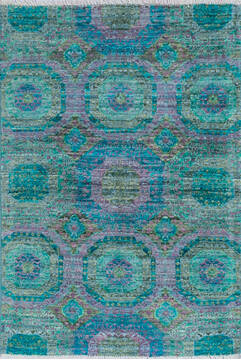 Afghan Chobi Green Rectangle 2x4 ft Wool and Silk Carpet 145035