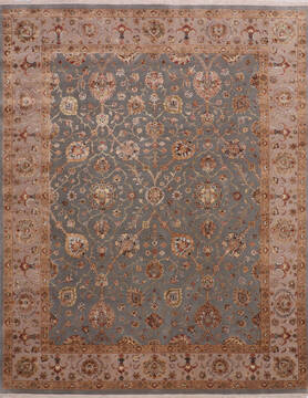 Indian Jaipur Blue Rectangle 8x10 ft Wool and Raised Silk Carpet 145357