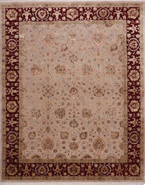 Indian Jaipur Beige Rectangle 8x10 ft Wool and Raised Silk Carpet 145359