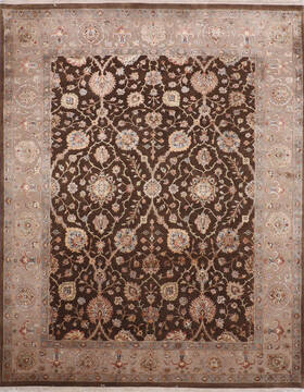 Indian Jaipur Brown Rectangle 8x10 ft Wool and Raised Silk Carpet 145360