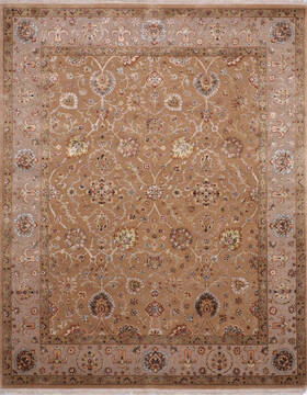 Indian Jaipur Yellow Rectangle 8x10 ft Wool and Raised Silk Carpet 145361