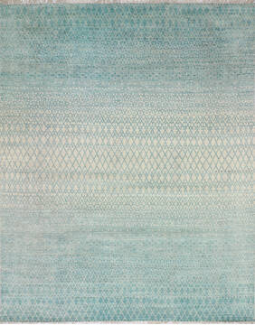 Indian Modern-Contemporary Blue Rectangle 8x10 ft Wool and Cotton Carpet 145452