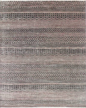 Indian Modern-Contemporary Black Rectangle 8x10 ft Wool and Cotton Carpet 145474