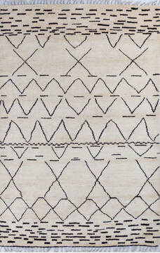 Pakistani Moroccan White Rectangle 5x8 ft Wool Carpet 145988