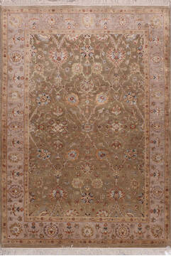 Indian Jaipur Green Rectangle 4x6 ft Wool and Raised Silk Carpet 146475