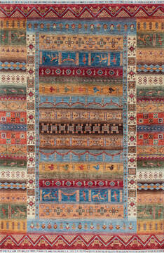 Chobi Multicolor Hand Knotted 6'11" X 10'1"  Area Rug 700-146962