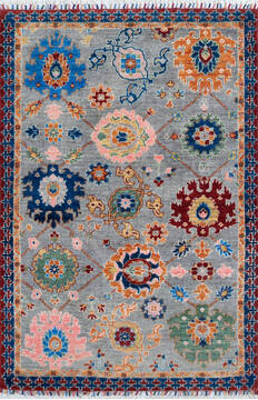 Afghan Chobi Grey Rectangle 4x6 ft Wool Carpet 147047