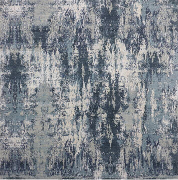 Indian Jaipur Blue Square 7 to 8 ft Wool and Raised Silk Carpet 147075
