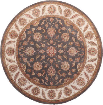 Indian Jaipur Grey Round 5 to 6 ft Wool and Raised Silk Carpet 147172