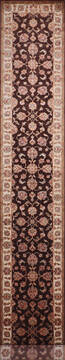 Indian Jaipur Brown Runner 16 to 20 ft Wool and Raised Silk Carpet 147190