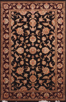 Indian Jaipur Black Rectangle 4x6 ft Wool and Raised Silk Carpet 147221