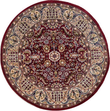 Pak-Persian Red Round Hand Knotted 4'0" X 4'0"  Area Rug 700-147476