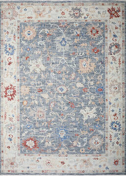 Indian Agra Blue Rectangle 10x14 ft Wool and Silk Carpet 147501