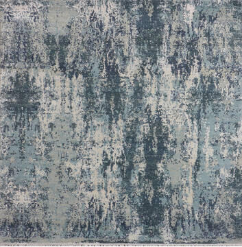 Indian Jaipur Blue Square 5 to 6 ft Wool and Raised Silk Carpet 147544