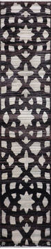 Indian Jaipur Black Runner 10 to 12 ft Wool and Raised Silk Carpet 147554