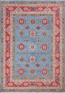 Afghan Kazak Blue Rectangle 5x8 ft Wool Carpet 147761