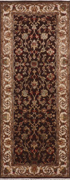 Indian Jaipur Brown Runner 6 ft and Smaller Wool and Raised Silk Carpet 147796