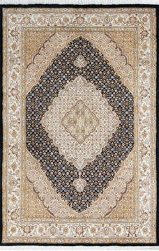 Pak-Persian Black Hand Knotted 4'1" X 6'2"  Area Rug 700-147799