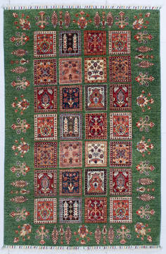 Afghan Chobi Green Rectangle 4x6 ft Wool Carpet 147921