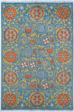 Afghan Chobi Light Blue Rectangle 6x9 ft Wool Carpet 147948