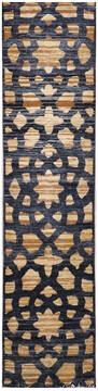 Indian Jaipur Black Runner 10 to 12 ft Wool and Raised Silk Carpet 147976