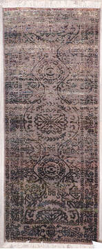 Indian Jaipur Black Runner 6 ft and Smaller Wool and Raised Silk Carpet 147981