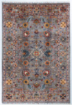 Afghan Chobi Grey Rectangle 5x8 ft Wool Carpet 148011