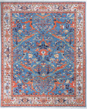 Afghan Chobi Light Blue Rectangle 8x10 ft Wool Carpet 148081