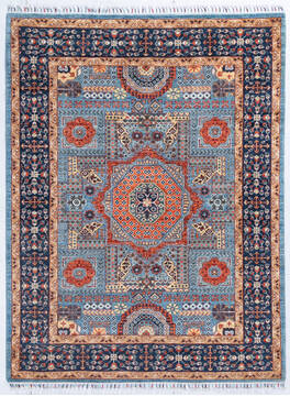 Afghan Chobi Light Blue Rectangle 5x7 ft Wool Carpet 148143