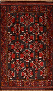 Baluch Black Hand Knotted 3'5" X 5'8"  Area Rug 100-15119