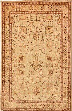 Pakistani Chobi Beige Rectangle 4x6 ft Wool Carpet 15193