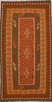 Kilim Red Runner Flat Woven 3'6" X 6'7"  Area Rug 100-15478