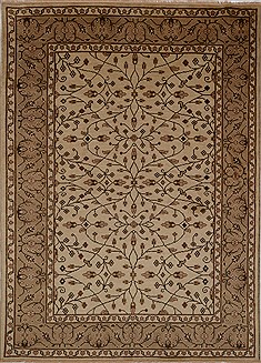 Indian Jaipur Beige Rectangle 6x9 ft Wool Carpet 15556