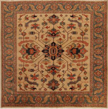 Persian Heriz Beige Square 9 ft and Larger Wool Carpet 15655
