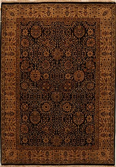 Indian Indo-Persian Black Rectangle 5x7 ft Wool Carpet 15969