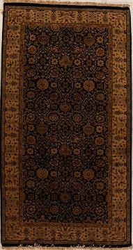 Indo-Persian Black Hand Knotted 4'1" X 7'8"  Area Rug 250-16067