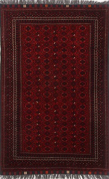 Afghan Khan Mohammadi Red Rectangle 4x6 ft Wool Carpet 17395