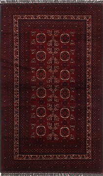 Afghan Khan Mohammadi Red Rectangle 4x6 ft Wool Carpet 17398