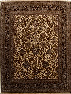 Indian Tabriz Beige Rectangle 12x15 ft Wool Carpet 17560