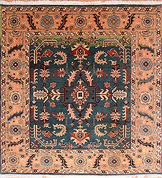 Pakistani Pishavar Blue Square 7 to 8 ft Wool Carpet 17796